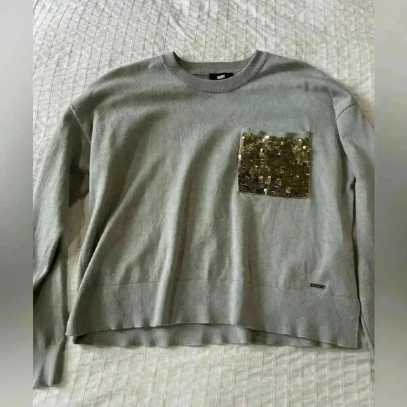 DKNY sequin detail pocket, women's grey size medium sweater - Picture 2 of 5